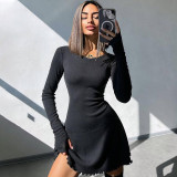 Women Fall/Winter Solid Lace-Up Dress