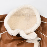 Brown Leather Jacket Women's Autumn And Winter Fur Pu Leathercotton Coat