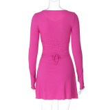 Women Fall/Winter Solid Lace-Up Dress
