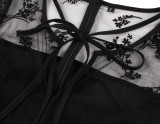 Women's Black Mesh Patchwork Long Sleeve High Waist See-Through Sexy Retro Swing Dress