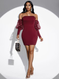 Women Sexy Casual Solid Off Shoulder Puff Sleeve Dress