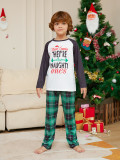 Christmas Family Wear Letter Green Plaid Print Home Clothes Pajama Two-piece Set