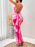 Summer Women's Sexy Printed Straps Bodycon Long Dress
