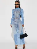 Women's Autumn Slim Fit Printed Long Sleeve Bodycon Dress For Women