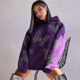 Women Autumn and Winter Butterfly Beaded Casual Loose Hoodies