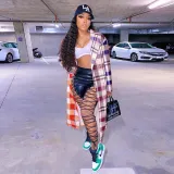 Women's Autumn Fashion Casual Multi-Color Plaid Patchwork Long Jacket