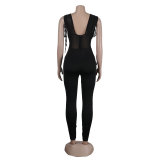 Sexy Solid See-Through Stretch Tight Fitting Bodycon Jumpsuit