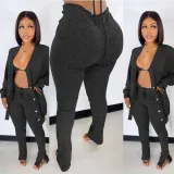 Women's Clothing Knotted Wool Cardigan Tight Fitting Slit Trousers Bra Three-Piece Outfit
