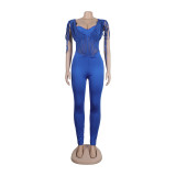 Sexy Solid See-Through Stretch Tight Fitting Bodycon Jumpsuit
