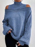 Women off-shoulder turtleneck loose sweater