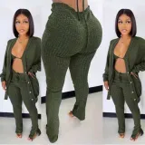 Women's Clothing Knotted Wool Cardigan Tight Fitting Slit Trousers Bra Three-Piece Outfit