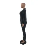 Women's Clothing Knotted Wool Cardigan Tight Fitting Slit Trousers Bra Three-Piece Outfit