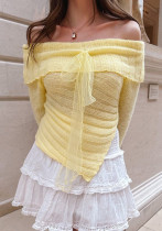 Women Autumn and Winter Chic Off Shoulder Off Shoulder Long Sleeve Side Slit Knitting Top