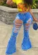 Women's Fall/Winter Style Front And Back Ripped Denim Bell Bottom Pants
