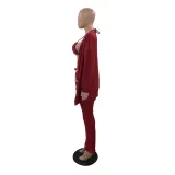 Women's Clothing Knotted Wool Cardigan Tight Fitting Slit Trousers Bra Three-Piece Outfit