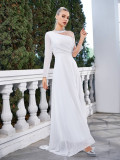 Women's Slash Shoulder Solid Color Slim Long Dress