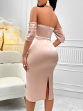 Women Sexy Summer Solid Off Shoulder Pleated Dress