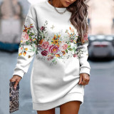 Autumn And Winter Women's Printed Round Neck Casual Dress