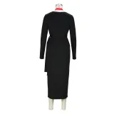 Women's Casual Rib Patchwork Cardigan Long Sleeve Jacket