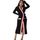 Women's Casual Rib Patchwork Cardigan Long Sleeve Jacket