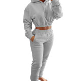 Women's Spring And Winter Velvet Sports Casual Hoodies Jogging Pants Two-Piece Set