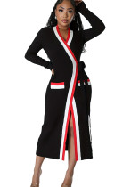 Women's Casual Rib Patchwork Cardigan Long Sleeve Jacket
