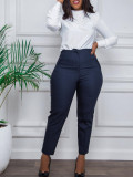 Women's High Waist Tight Fitting Nine Points Career Solid Color Casual Pants
