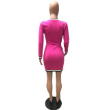 Women's Long Sleeve Solid Color V-Neck Fashion Sexy Dress