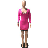Women's Long Sleeve Solid Color V-Neck Fashion Sexy Dress