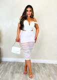 Slim And Sexy Mesh Patchwork See-Through Off Shoulder Bodycon Two-Piece Skirt Set