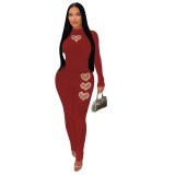 Women's Heart-Shaped Beaded Solid Color Two Piece Pants Set
