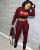 Women's Letter Print Hoodies Hooded Two Piece Tracksuit