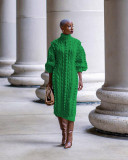 Women's Casual High Neck Slit Knitting Long Sweater Dress
