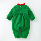 Autumn And Winter Christmas Baby Jumpsuit Fashion Trendy Bow Red And Green Long Sleeve Jumpsuit