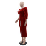 Solid Color V-Neck Women's High Waist Bodycon Pencil Dress