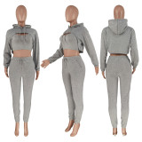 Fashionable Women's Clothing Fleece Drawstring Hoodie Vest And Jogging Pants Three-Piece Outfit