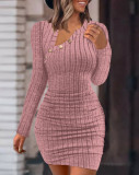Women's Solid Color Slash Shoulder Tight Fitting Fashionable Slim Sexy Long Sleeve Bodycon Dress