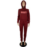 Women's Letter Print Hoodies Hooded Two Piece Tracksuit