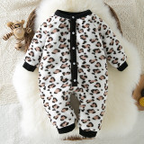 Autumn And Winter Newborn Baby Jumpsuit Warm Fleecee Long-Sleeved Baby Leopard Print Jumpsuit Cute Baby Crawling Set