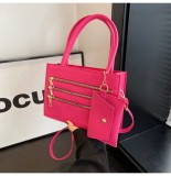 Multi-Zipper Autumn Fashion Style Simple Casual Textured One-Shoulder Crossbody Small Square Bag