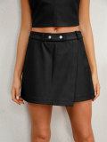Trendy Slim Waist Short Loose Women's Pu Leather Culottes Shorts