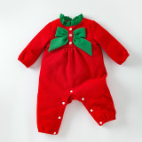Autumn And Winter Christmas Baby Jumpsuit Fashion Trendy Bow Red And Green Long Sleeve Jumpsuit
