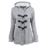 Autumn Women's Fashion Solid Color Long Sleeve Hooded Button Cardigan Casual Jacket
