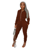 Women's Hooded Long Sleeve Sports Two-Piece Pants Set Women's Solid Color Casual Tracksuit