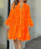 Spring And Summer Solid Color V-Neck Loose Embroidered Hollow Lace Dress