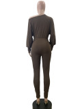 Women's Autumn And Winter Solid Color Slim Fit Fashion Long Sleeve Tight Fitting Jumpsuit