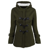 Autumn Women's Fashion Solid Color Long Sleeve Hooded Button Cardigan Casual Jacket