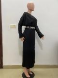 Autumn Black Fashionable Slit Loose Dress