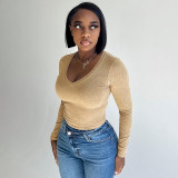 Women's Autumn And Winter Solid Color Round Neck Long Sleeve Basic T-Shirt