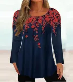 Autumn And Winter Long Sleeve Round Neck Loose Women's Printed Long Sleeve T-Shirt Top